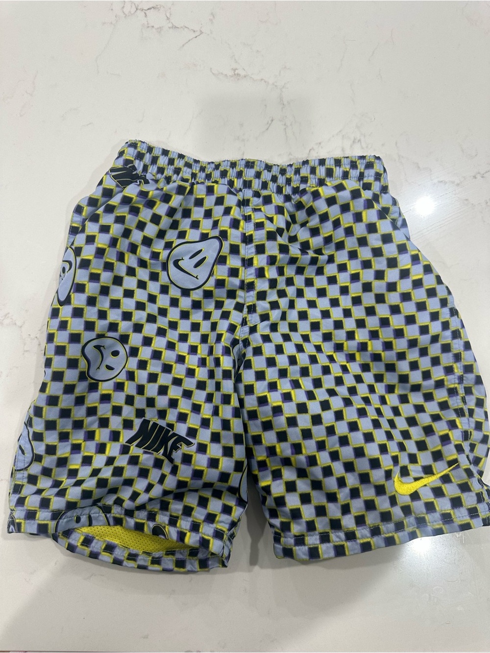 Nike Yellow & Blue Checkered Smile Graphic Kids Shorts